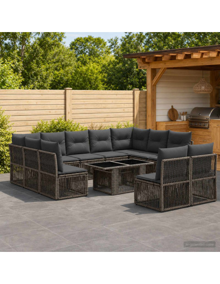 Set Divano da Giardino 12 pz Grigio polyrattan