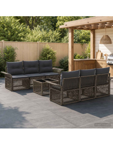 Set Divano da Giardino 7 pz Grigio polyrattan