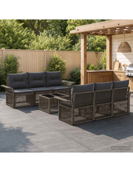 Set Divano da Giardino 7 pz Grigio polyrattan