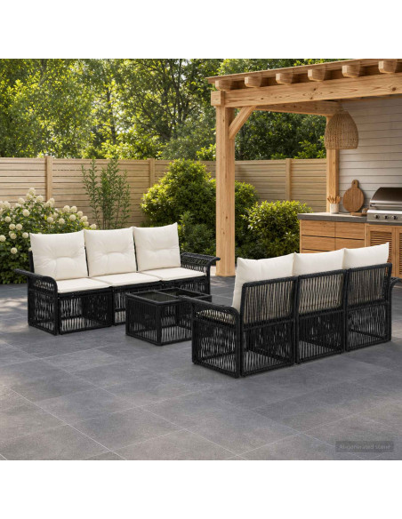 Set Divano da Giardino 7 pz Nero polyrattan