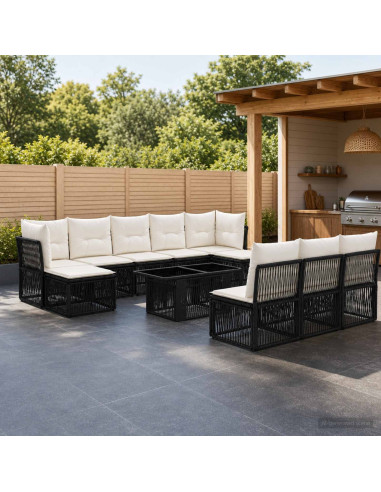 Set Divano da Giardino 11 pz Nero polyrattan