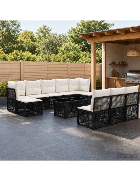 Set Divano da Giardino 11 pz Nero polyrattan