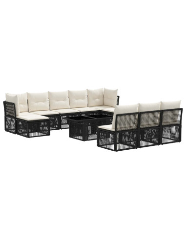 Set Divano da Giardino 11 pz Nero polyrattan