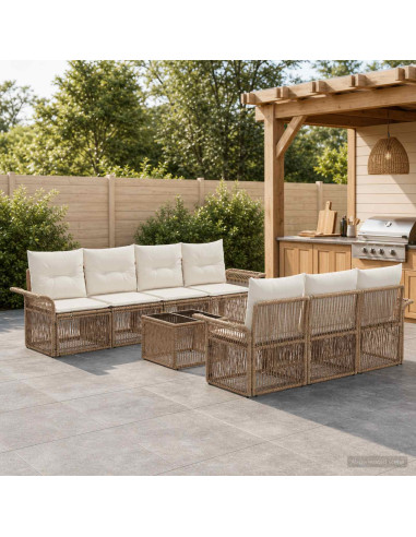 Set Divano da Giardino 8 pz Beige polyrattan