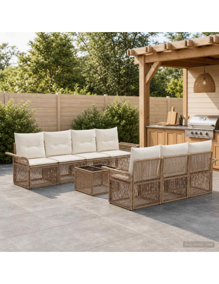 Set Divano da Giardino 8 pz Beige polyrattan