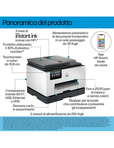 HP OfficeJet Pro 9135e Wireless All-in-One Colore Stampante, Instant Ink Stampa fronte/retro