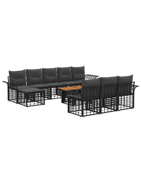 Set Divano da Giardino 11 pz Nero e Grigio scuro polyrattan