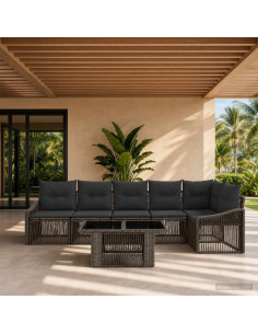 Set Divano da Giardino 7 pz Grigio e Grigio Scuro polyrattan