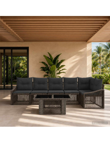 Set Divano da Giardino 7 pz Grigio e Grigio Scuro polyrattan