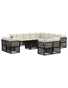 Set Divano da Giardino 14 pz Nero polyrattan 2