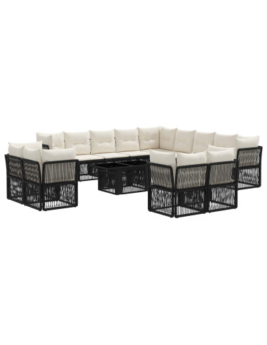 Set Divano da Giardino 14 pz Nero polyrattan