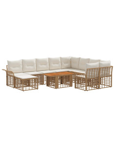 Set Divano da Giardino 11 pz Naturale e Bianco Crema polyrattan 2