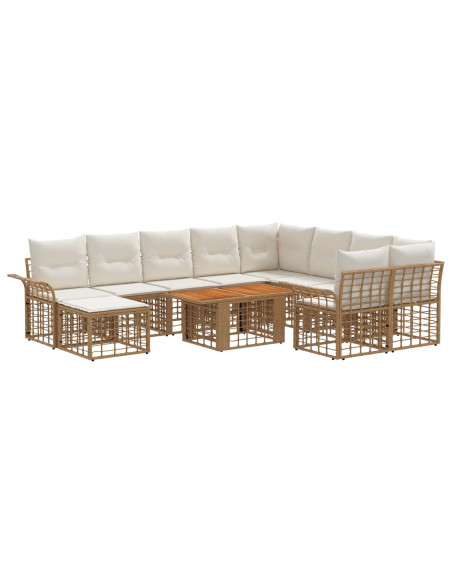 Set Divano da Giardino 11 pz Naturale e Bianco Crema polyrattan
