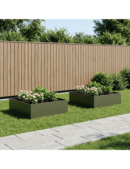 Vaso da giardino 2 pz Verde Oliva 100 x 100 x 30 cm