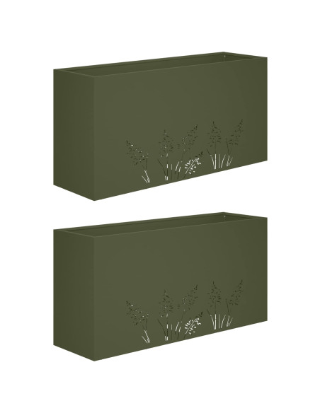 Vaso da giardino 2 pz Verde Oliva 100 x 30 x 49 cm