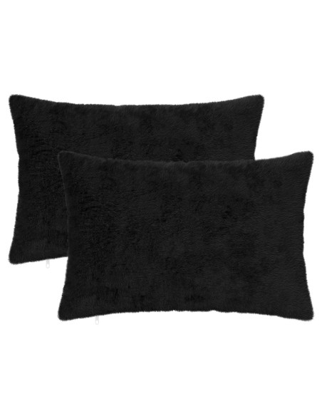 Federa 2 pz HEERLEN Nero 50 x 70 cm Pelliccia di Coniglio Finta
