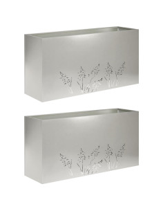 Vaso da giardino 2 pz Argento 100 x 20 x 49 cm Acciaio Inox 2