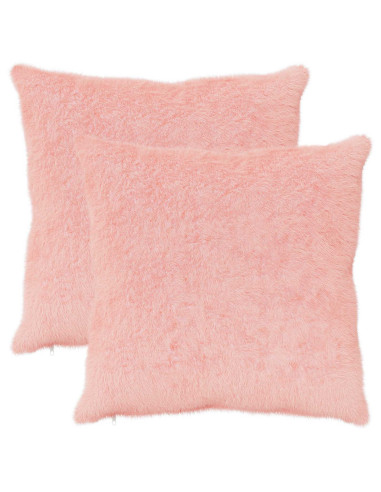 Federa 2 pz HEERLEN Rosa 55 x 55 cm Pelliccia di Coniglio Finta