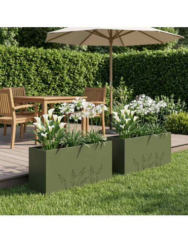Vaso da giardino 2 pz Verde Oliva 100 x 20 x 49 cm
