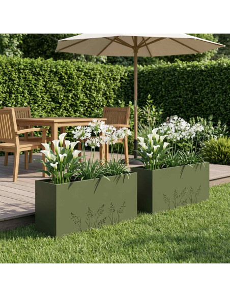 Vaso da giardino 2 pz Verde Oliva 100 x 20 x 49 cm
