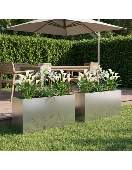 Vaso da giardino 2 pz Argento 100 x 20 x 49 cm Acciaio zincato
