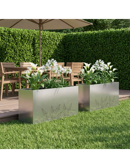 Vaso da giardino 2 pz Argento 100 x 30 x 49 cm Acciaio Inox