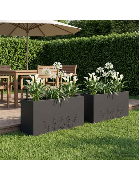 Vaso da giardino 2 pz Nero 100 x 30 x 49 cm