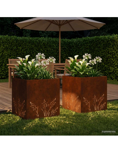 Vaso da giardino 2 pz Ruggine 50 x 50 x 49 cm Acciaio Corten