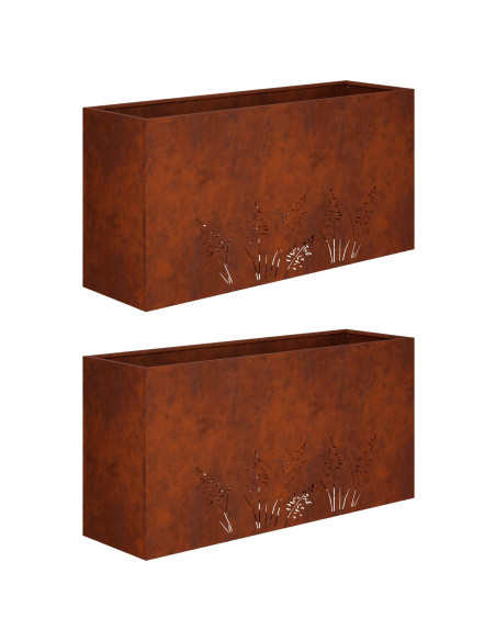 Vaso da giardino 2 pz Ruggine 100 x 30 x 49 cm Acciaio Corten