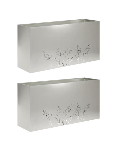 Vaso da giardino 2 pz Argento 100 x 30 x 49 cm Acciaio Inox