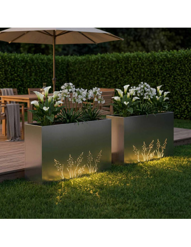 Vaso da giardino 2 pz Argento 100 x 30 x 49 cm Acciaio Inox