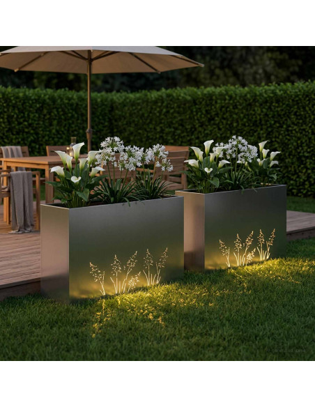 Vaso da giardino 2 pz Argento 100 x 30 x 49 cm Acciaio Inox
