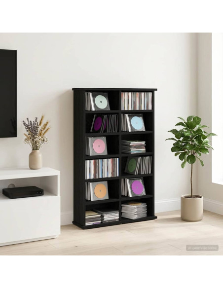 Mobile per CD Rovere Nero 60 x 17 x 92 cm Legno ingegnerizzato