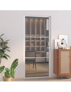 Porta Interna 93x201,5 cm Bianca in Vetro ESG e Alluminio