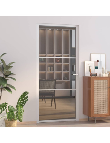 Porta Interna 93x201,5 cm Bianca in Vetro ESG e Alluminio