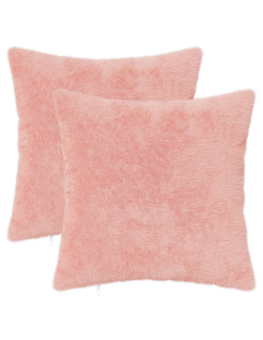Federa 2 pz HEERLEN Rosa 45 x 45 cm Pelliccia di Coniglio Finta