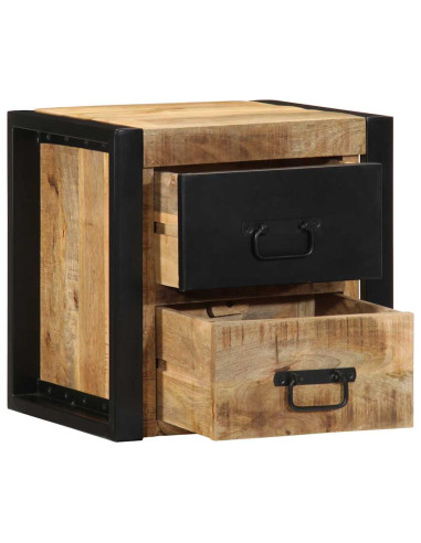 Comodino 40x35x40 cm in Legno Grezzo Massello di Mango