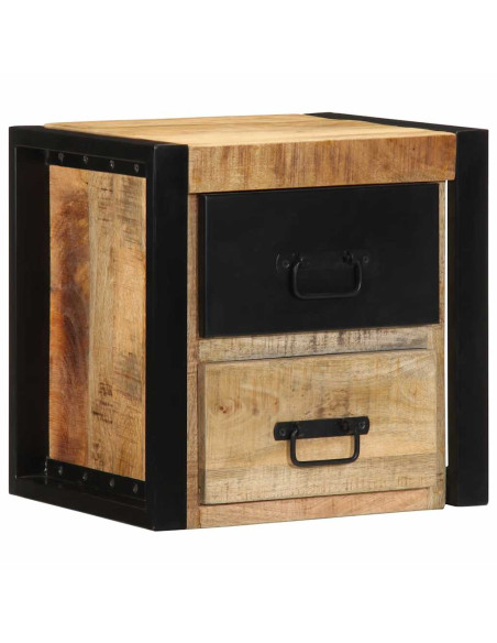 Comodino 40x35x40 cm in Legno Grezzo Massello di Mango