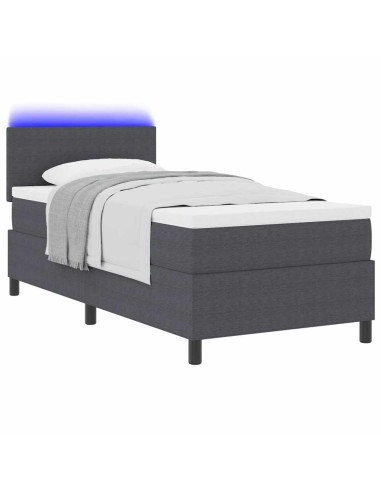 Letto a Sorgente LED Grigio Scuro e Bianco 90 x 190 cm