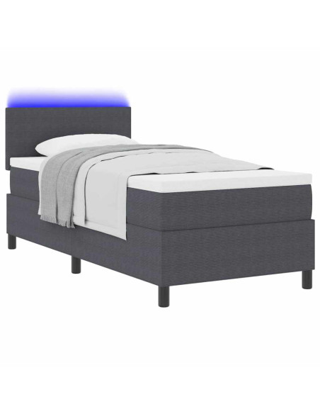 Letto a Sorgente LED Grigio Scuro e Bianco 90 x 190 cm