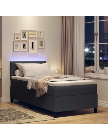 Letto a Sorgente LED Grigio Scuro e Bianco 90 x 190 cm