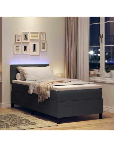 Letto a Sorgente LED Grigio Scuro e Bianco 90 x 190 cm