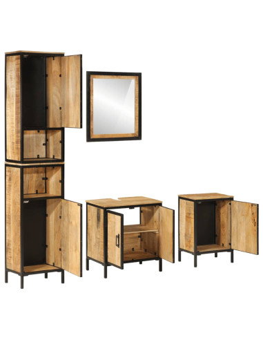 Set Mobili da Bagno 4 pz in Ferro e Legno Massello di Mango