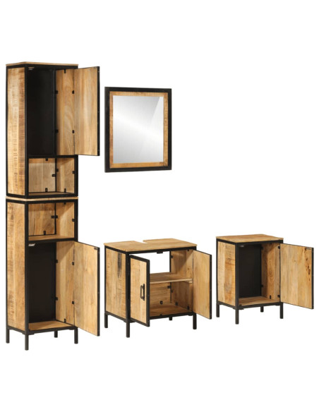 Set Mobili da Bagno 4 pz in Ferro e Legno Massello di Mango