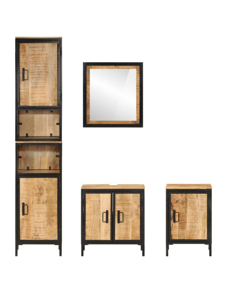 Set Mobili da Bagno 4 pz in Ferro e Legno Massello di Mango
