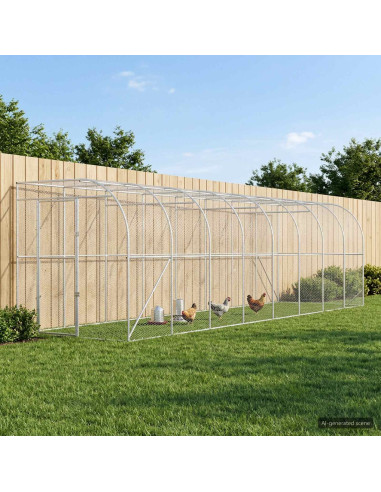 Gabbia per Polli Contro il Muro Argento 600 x 150 x 215 cm