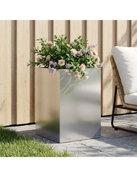 Vaso da giardino Argento 40 x 40 x 60 cm Acciaio zincato