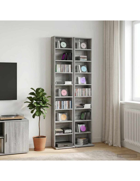 Mobile per CD 2 pz Sonoma grigio 33 x 23,5 x 175 cm