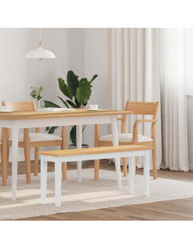 Panca 110 cm Bianco in Legno Massello di Hevea