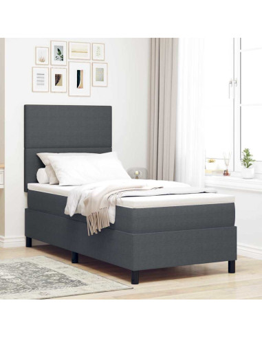 Letto a Sorgente LED Grigio Scuro e Bianco 90 x 190 cm
